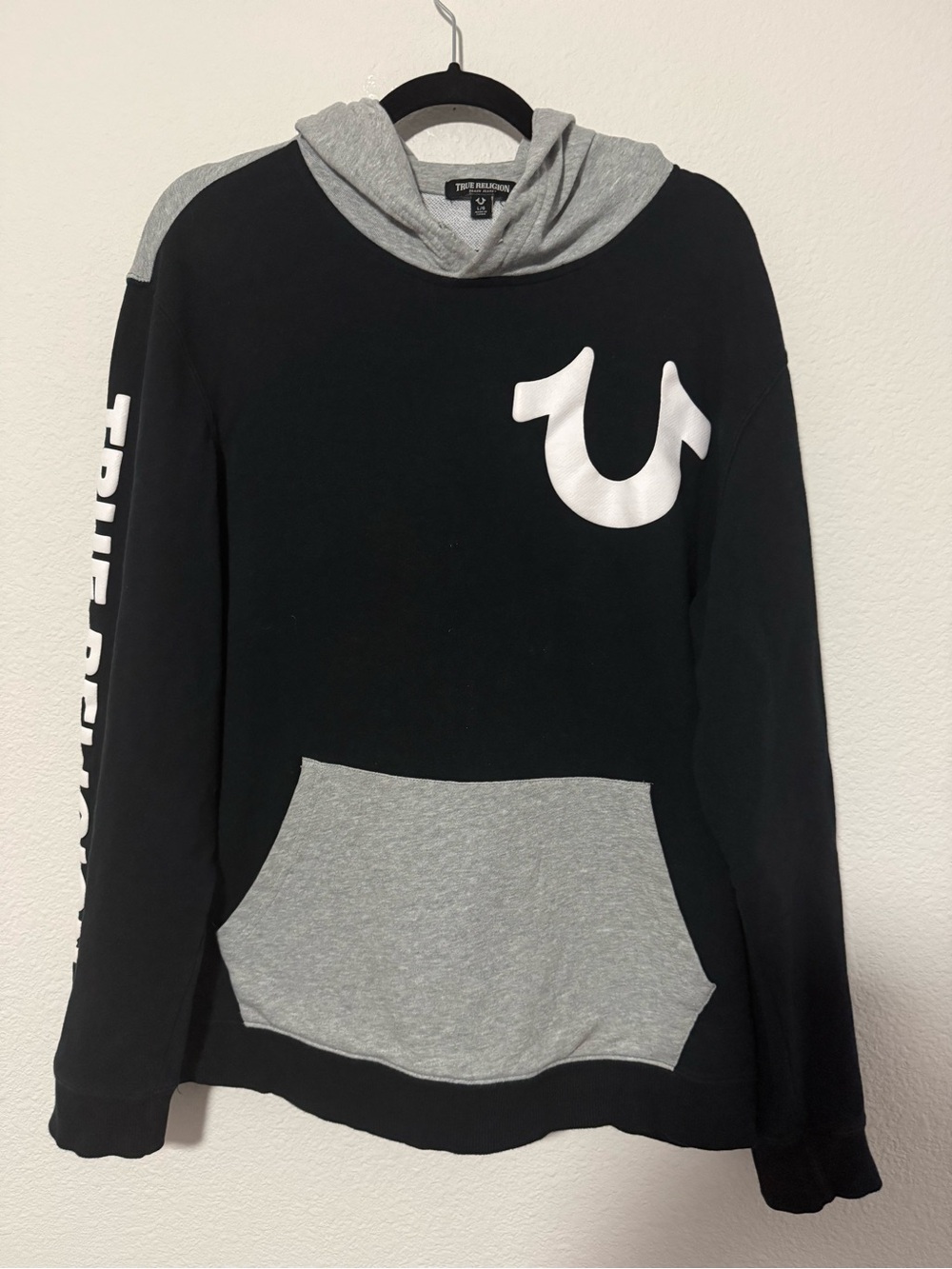 True Religion Black Hoodie with Gray Hood Lining